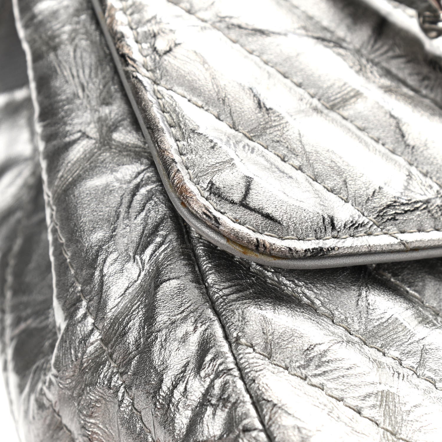 Chanel Metallic Patent Crumpled Calfskin Chevron Quilted Mini Square Flap Silver 12 of 16