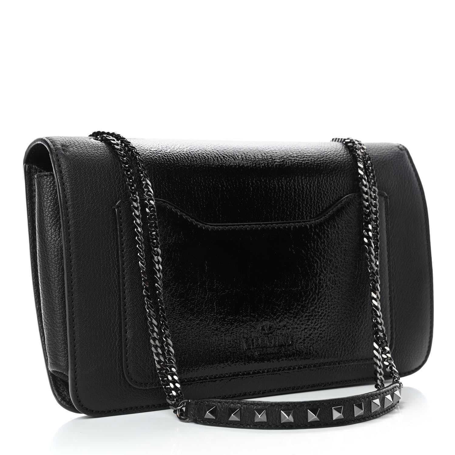 Valentino Garavani Patent Pebbled Calfskin Medium Rockstud Demilune Shoulder Bag Black 2 of 4