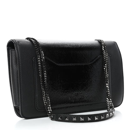 Valentino Garavani Patent Pebbled Calfskin Medium Rockstud Demilune Shoulder Bag Black 2 of 4