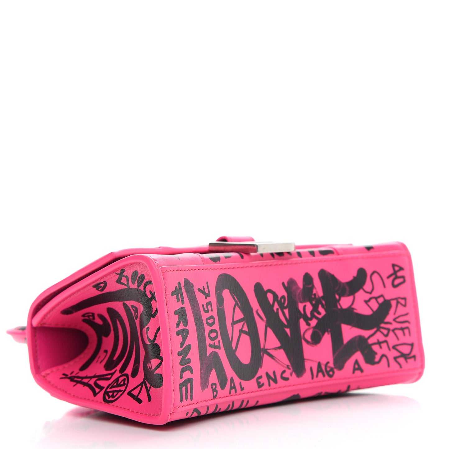 Smooth Calfskin Graffiti Hourglass Top Handle Bag XS Acid Fuchsia Black