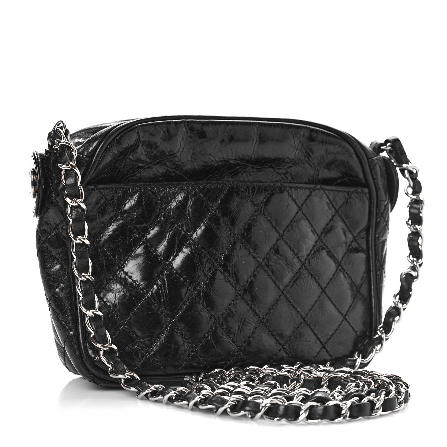 Chanel Glazed Crackled Calfskin Quilted CC Crossbody Black 3 of 10