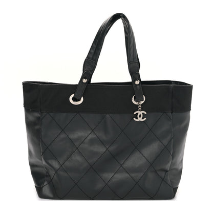 Chanel Coated Canvas Quilted Large Paris Biarritz Tote Black 1 of 9