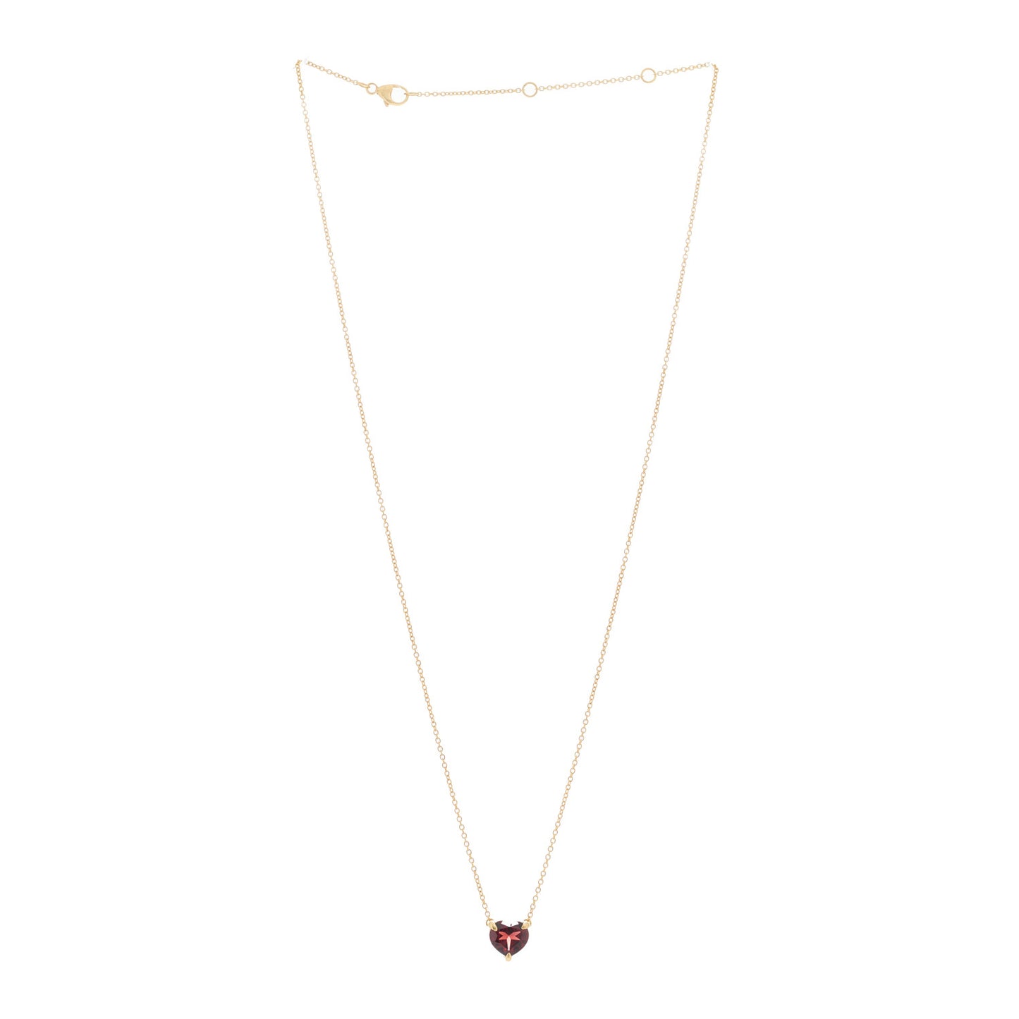 18K Yellow Gold Garnet Heart Pendant Necklace