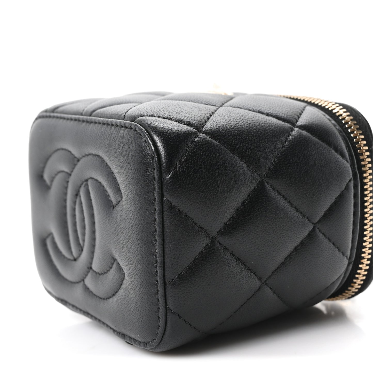Lambskin Quilted Mini Enamel CC Pearl Crush Vanity Case With Chain  Black