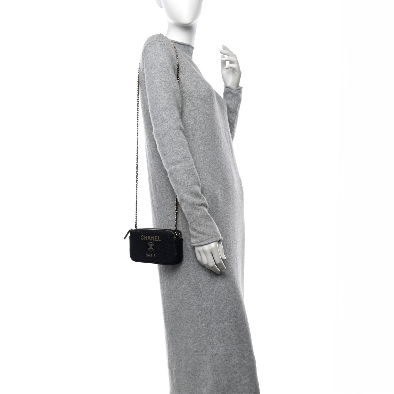 Chanel Canvas Small Deauville Clutch With Chain Black 2 of 11