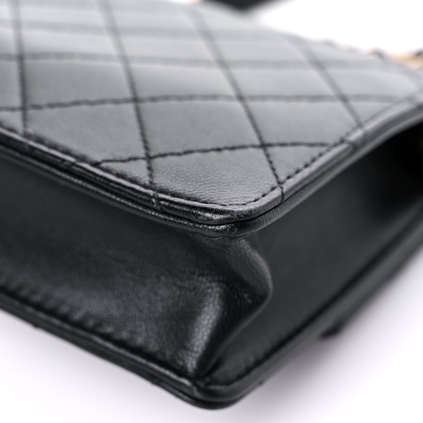 Goatskin Quilted Logo Small Chic Flap Black