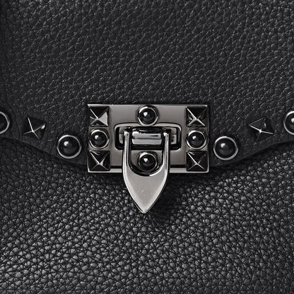 Valentino Garavani Pebbled Calfskin Onyx Medium Guitar Strap Rockstud Rolling Flap Saddle Bag Black 7 of 18