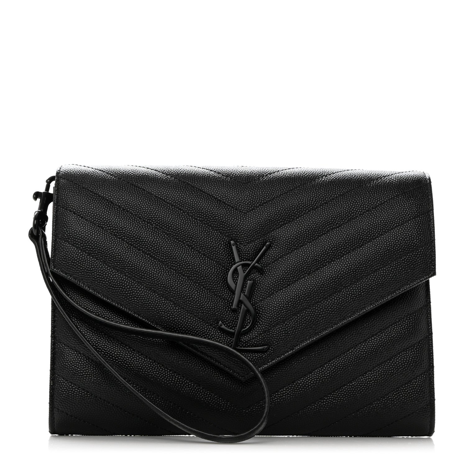 Saint Laurent Grain De Poudre Matelasse Chevron Monogram Monochrome Envelope Clutch Black 1 of 7