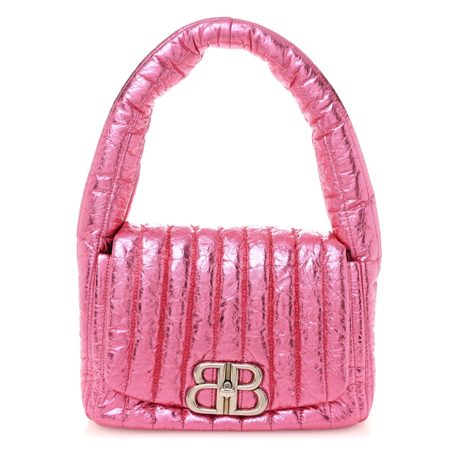 Metallized Crushed Calfskin Quilted Small Monaco Shoulder Bag Pink