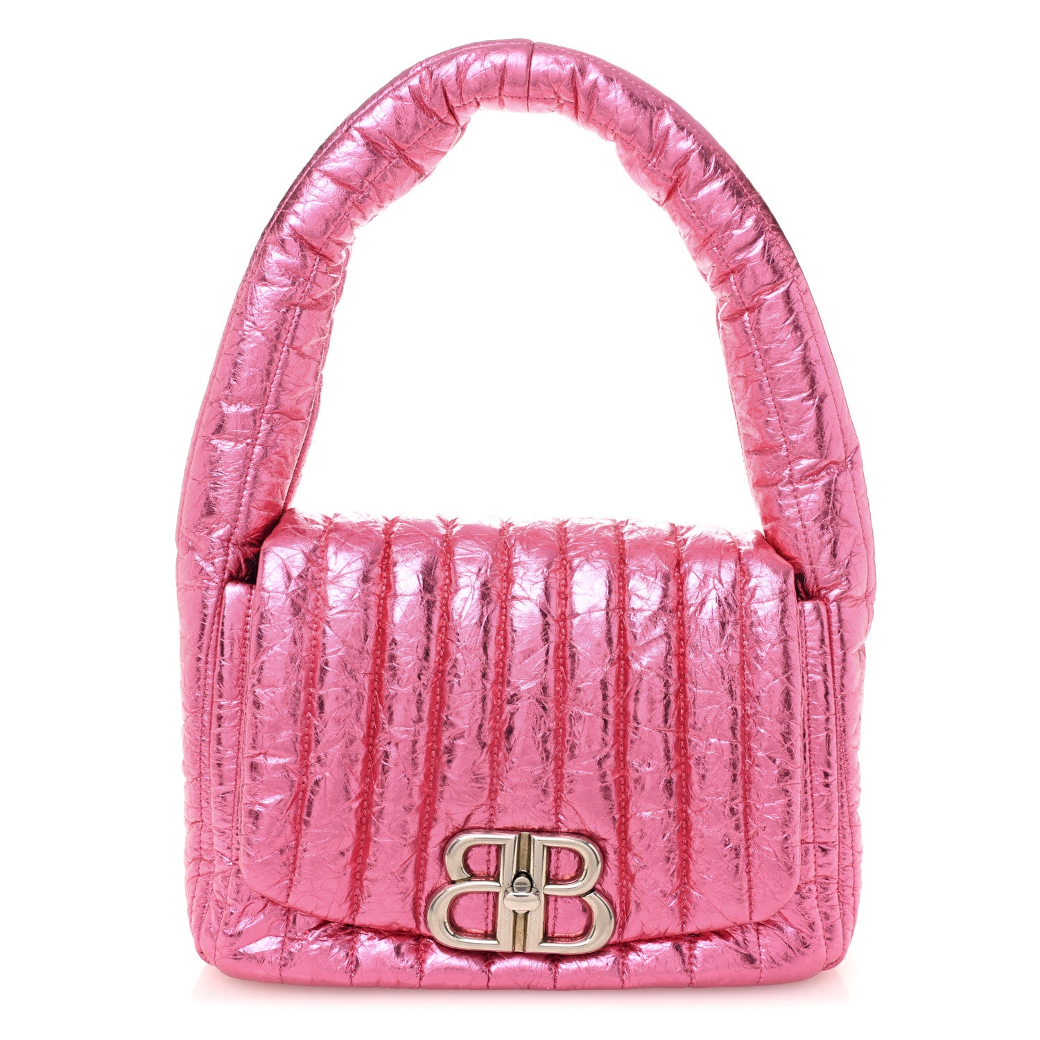 Balenciaga Metallized Crushed Calfskin Quilted Small Monaco Shoulder Bag Pink 1 of 10