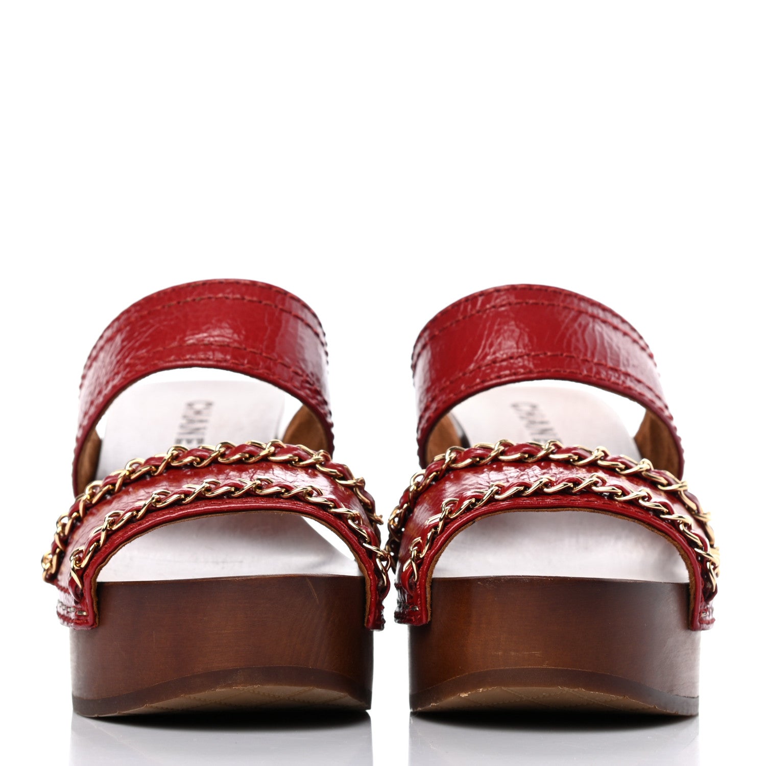 Chanel Shiny Crumpled Calfskin Chain Platform Mules 36 Red 2 of 8