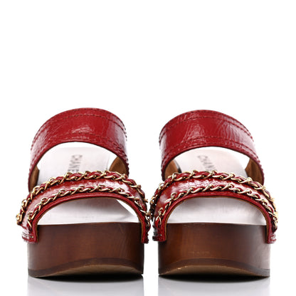 Chanel Shiny Crumpled Calfskin Chain Platform Mules 36 Red 2 of 8