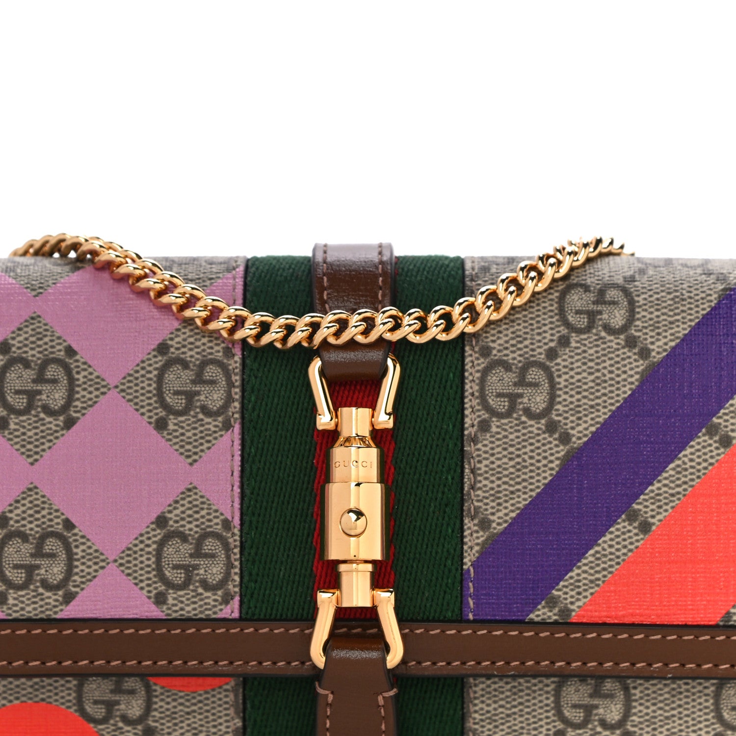Gucci GG Supreme Monogram Geometric Web Jackie 1961 Chain Wallet Beige Multicolor Brown Sugar 7 of 10