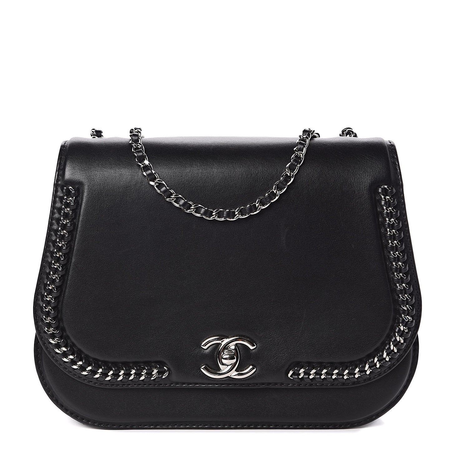 Calfskin Medium Braided Chic Flap Black