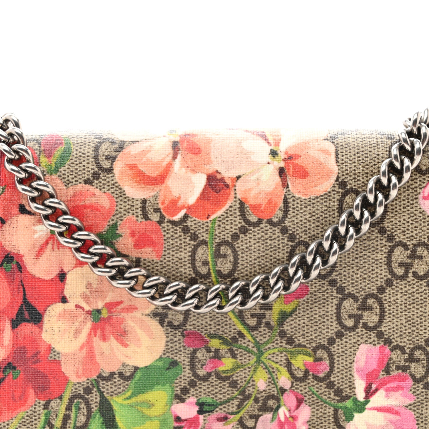 Gucci GG Supreme Monogram Blooms Chain Wallet Beige Multicolor Dry Rose 5 of 12