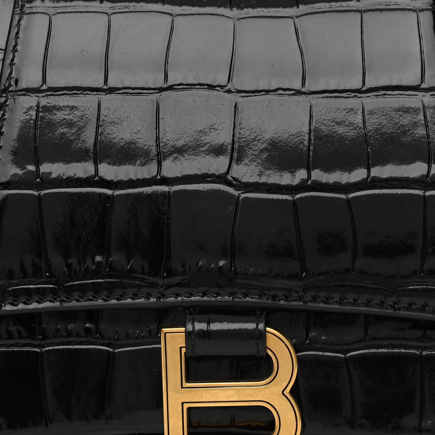 Balenciaga Shiny Calfskin Crocodile Embossed Small Hourglass Top Handle Bag Black 8 of 10