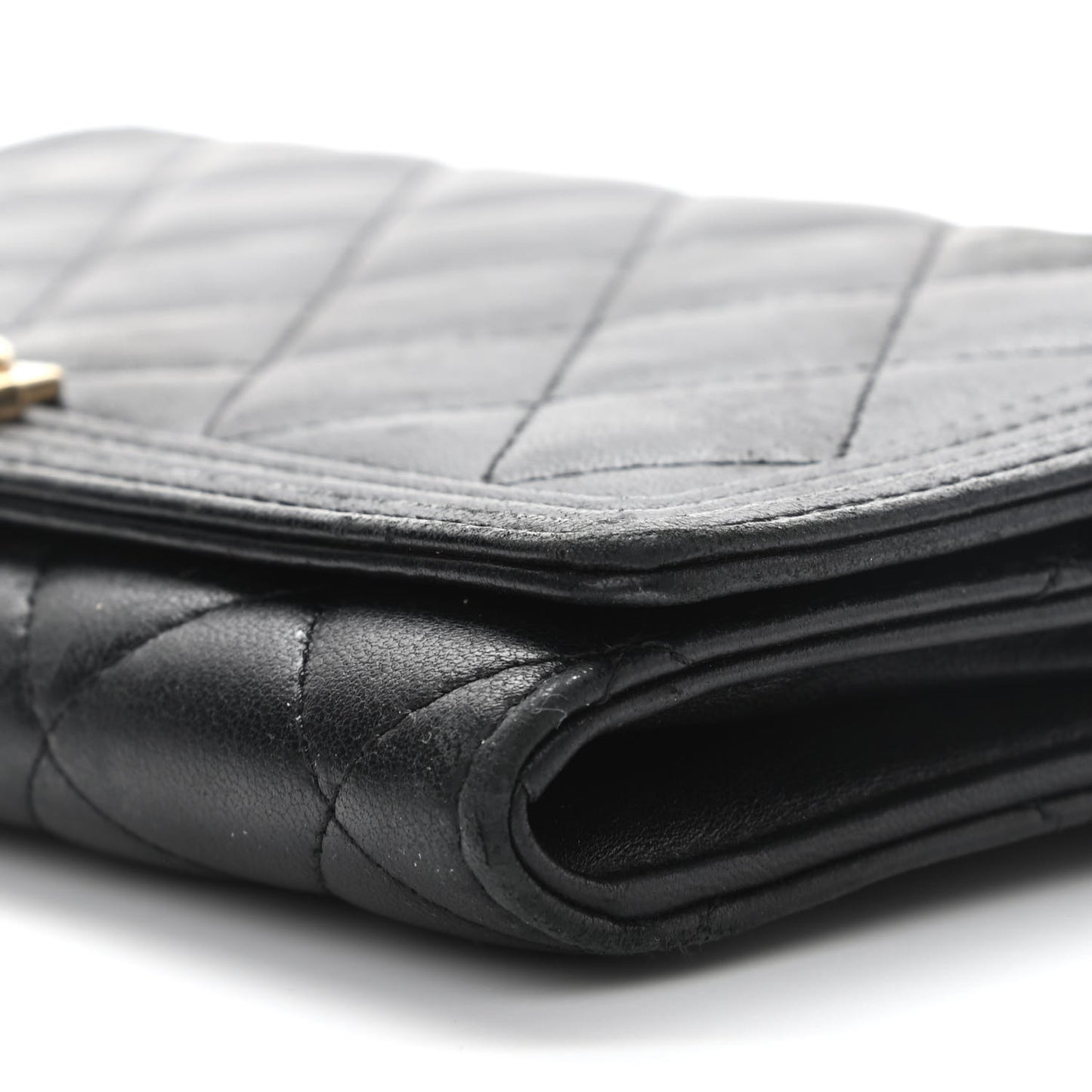 Lambskin Quilted Boy Wallet On Removable Chain WOC Black