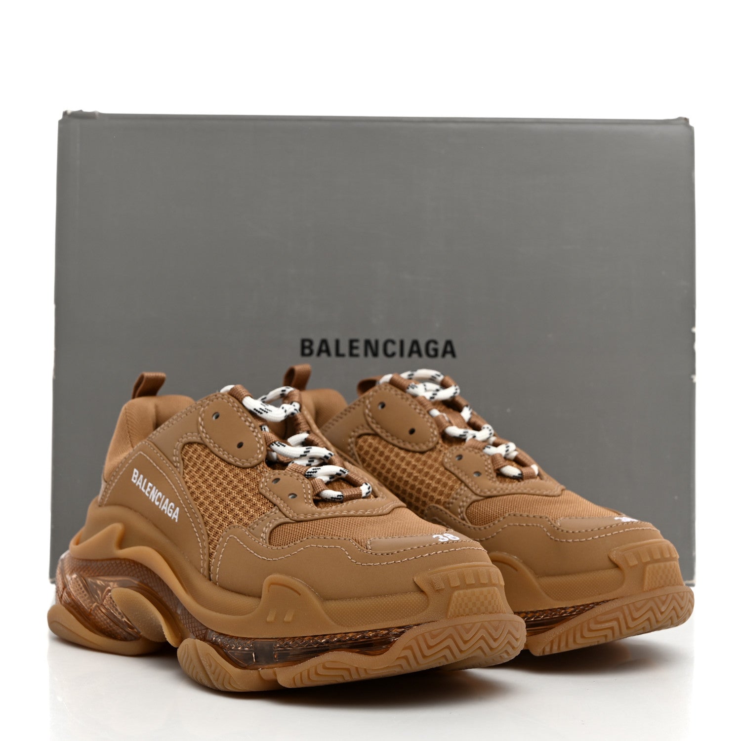 Balenciaga Fabric Mesh Clear Sole Womens Triple S Sneakers 38 Light Camel 9 of 9