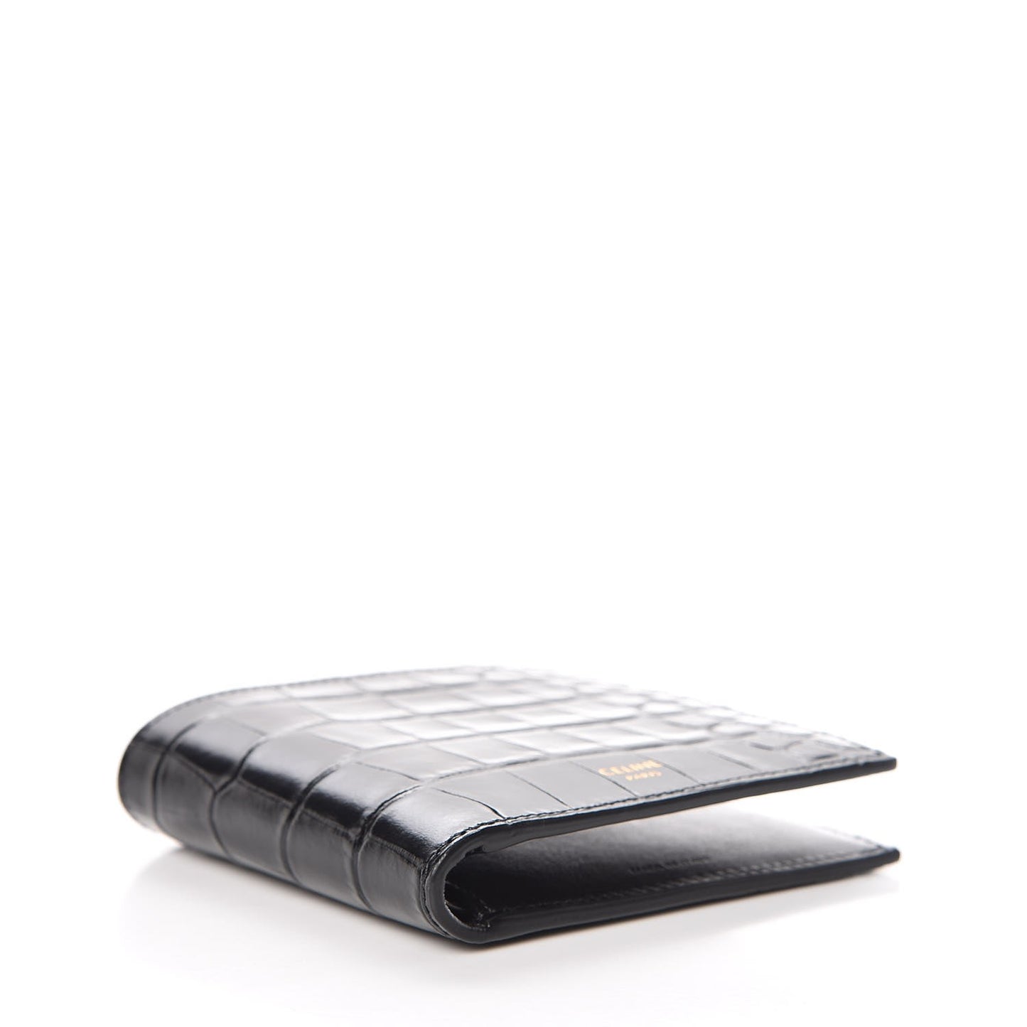 Crocodile Embossed Calfskin Bi-Fold Wallet Black