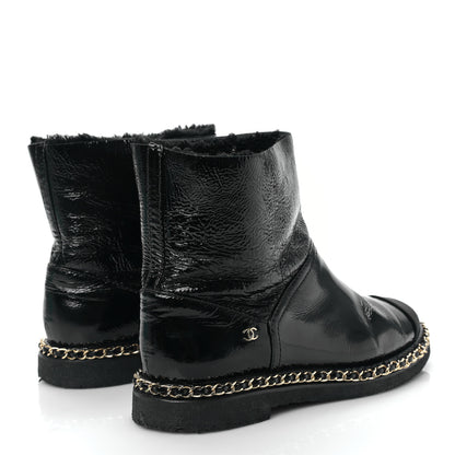 Chanel Crumpled Calfskin Shearling Womens Cap Toe Chain Short Boots 40 Black 4 of 8