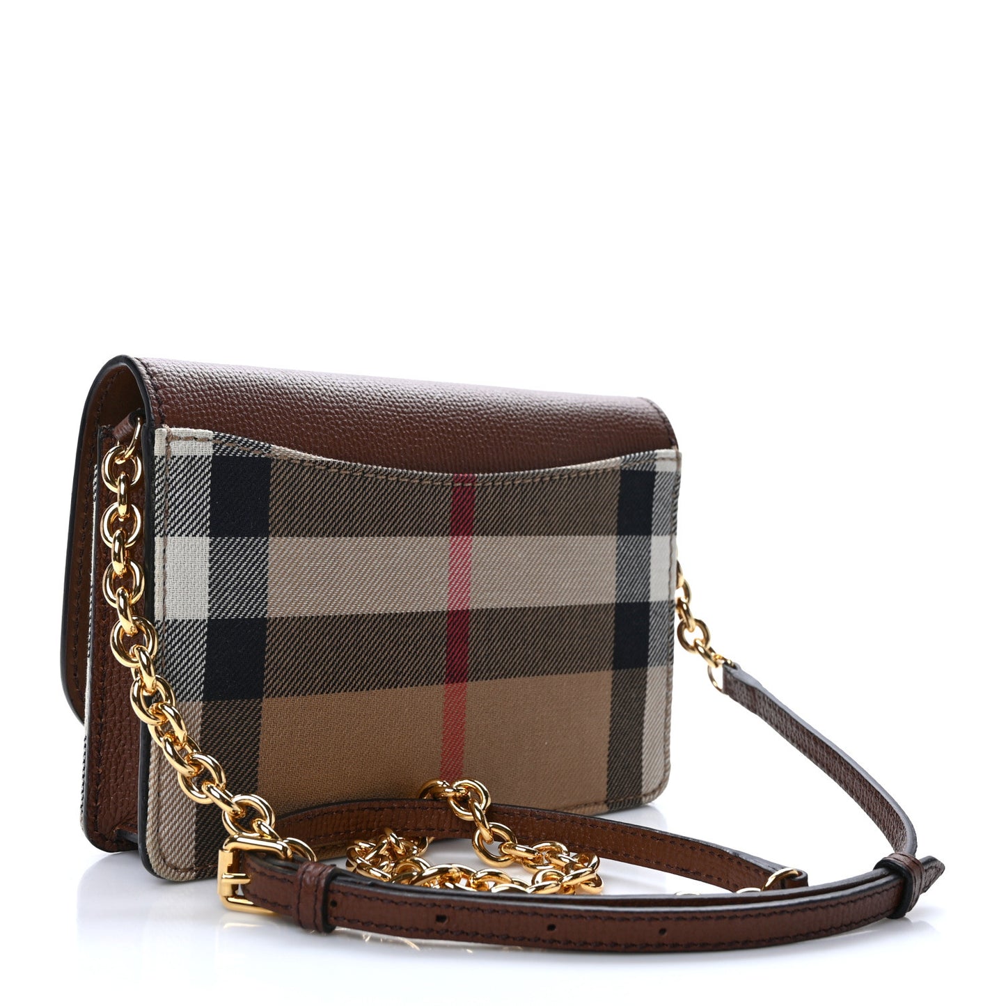 Grained Calfskin House Check Tartan Mix Hampshire Wallet On Chain Tan
