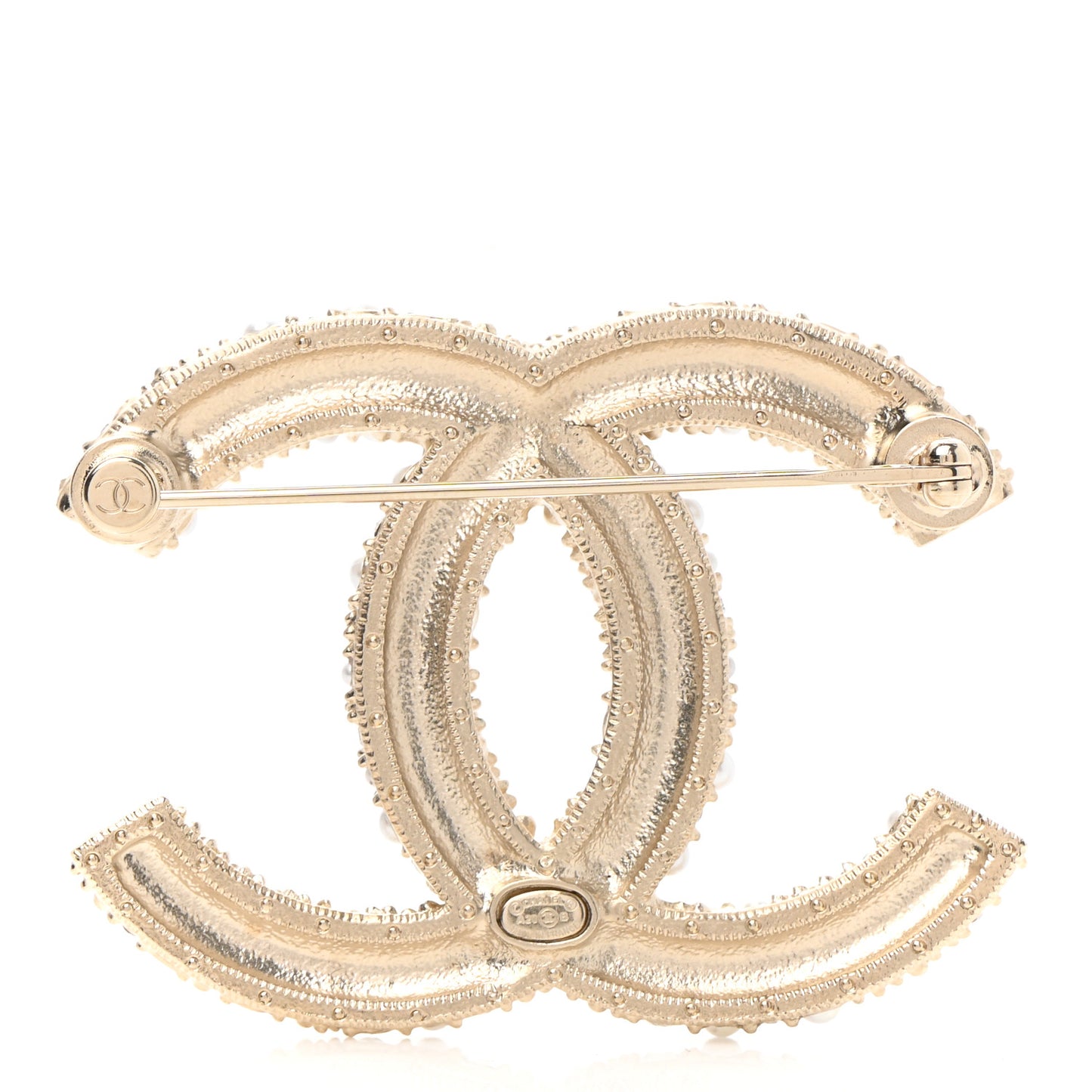 Crystal Pearl Caviar CC Brooch Gold