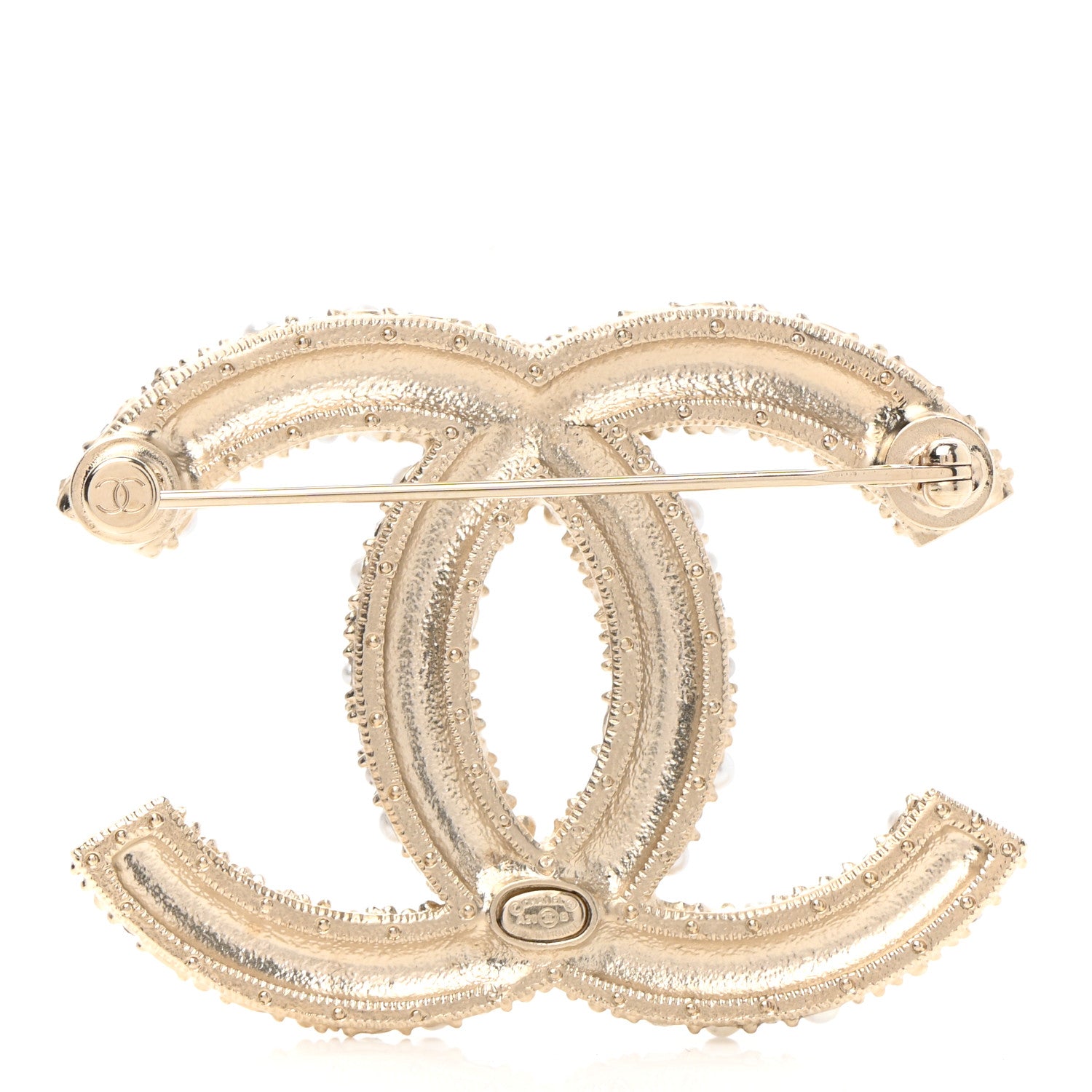 Chanel Crystal Pearl Caviar CC Brooch Gold 3 of 5