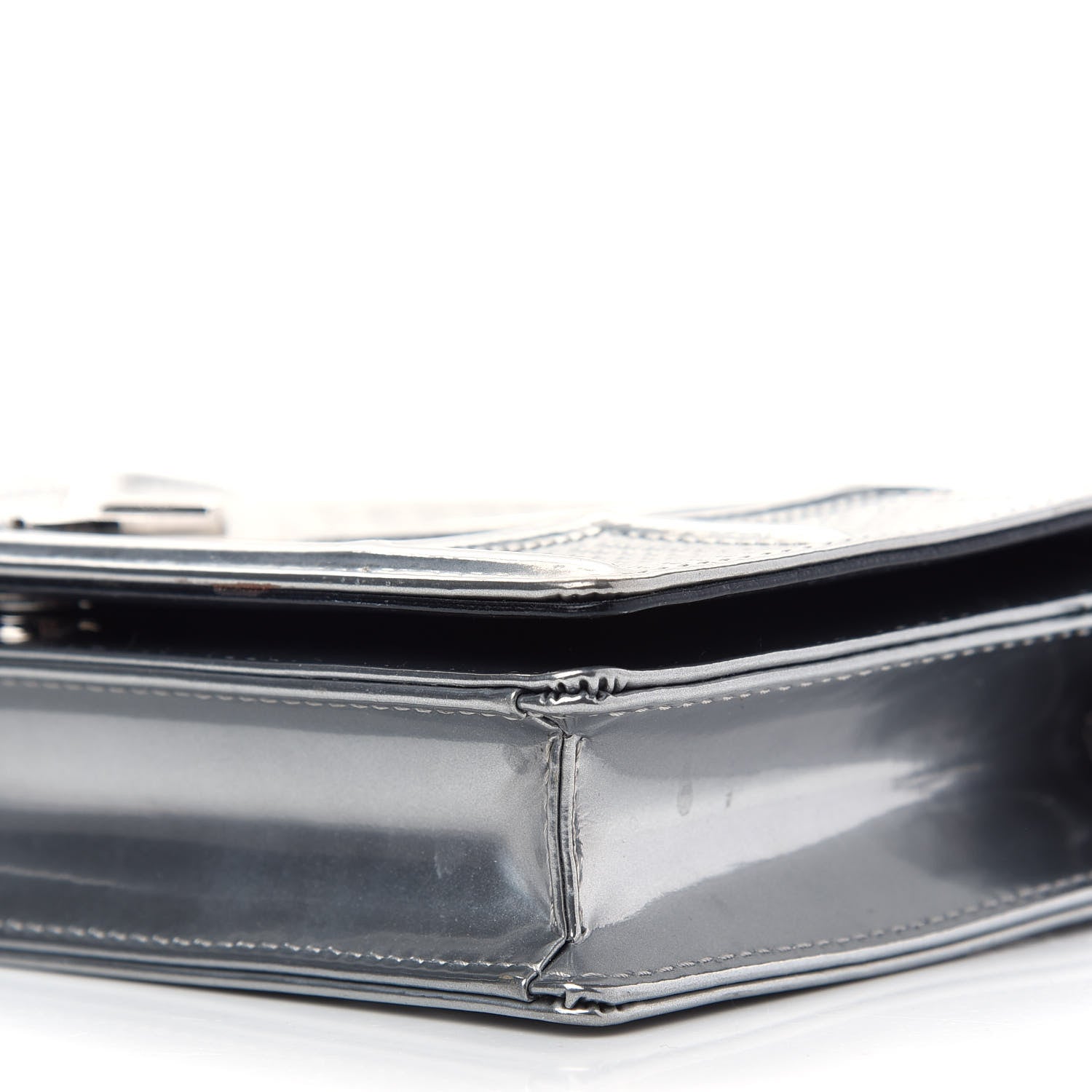 Christian Dior Metallic Patent Micro-Cannage Diorama Wallet on Chain Pouch Silver 8 of 10