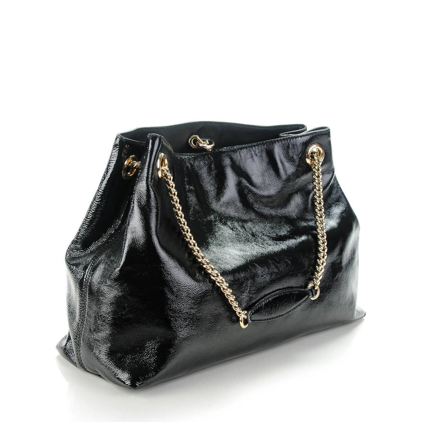 Patent Medium Soho Chain Shoulder Bag Black