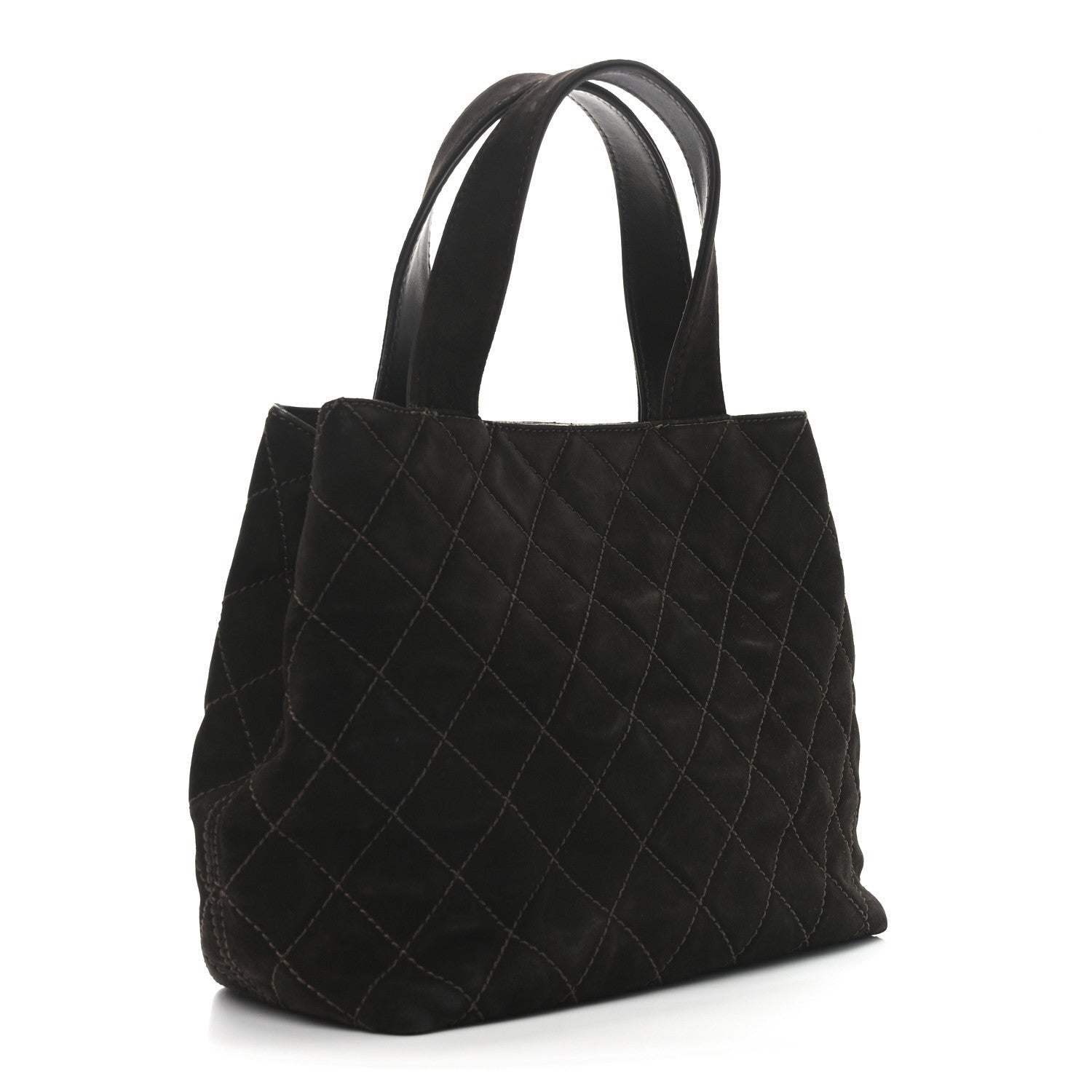 Chanel Suede Quilted Shopping Tote Brown 3 of 13