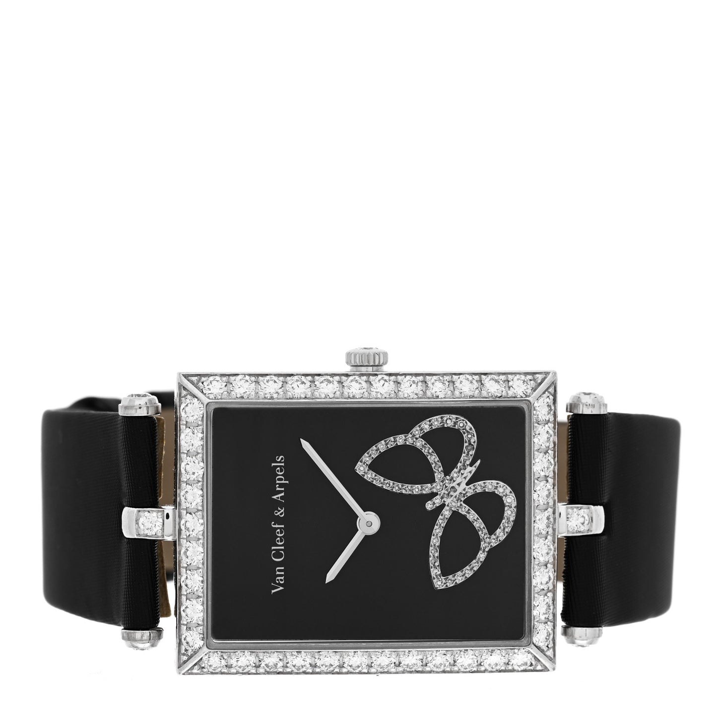18K White Gold Satin Diamond Bezel 28mm Lady Arpels Papillon Quartz Watch