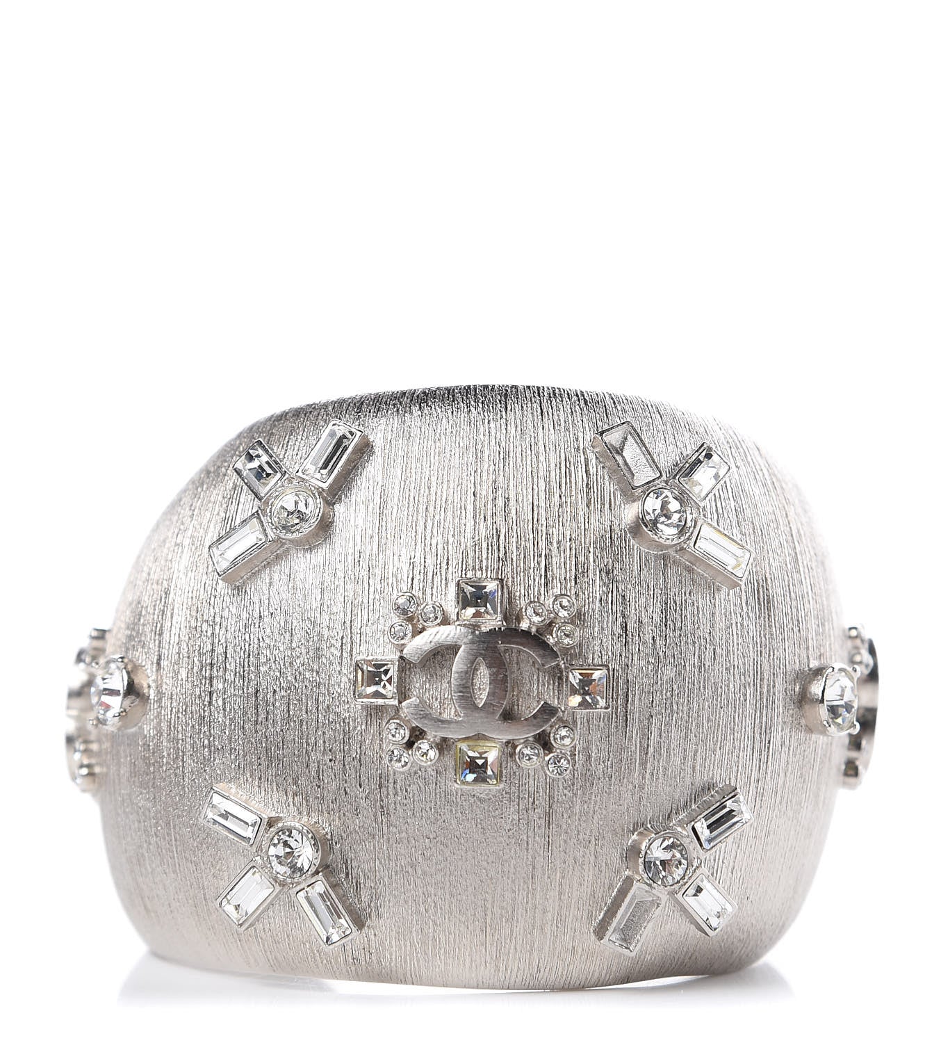 Chanel Textured Crystal CC Cuff Silver 1 of 4