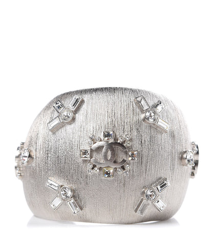 Chanel Textured Crystal CC Cuff Silver 1 of 4
