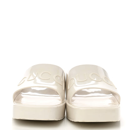 Gucci Rubber Gucci Logo Womens Platform 20/60mm Slide Sandals 37 Mystic White 3 of 9