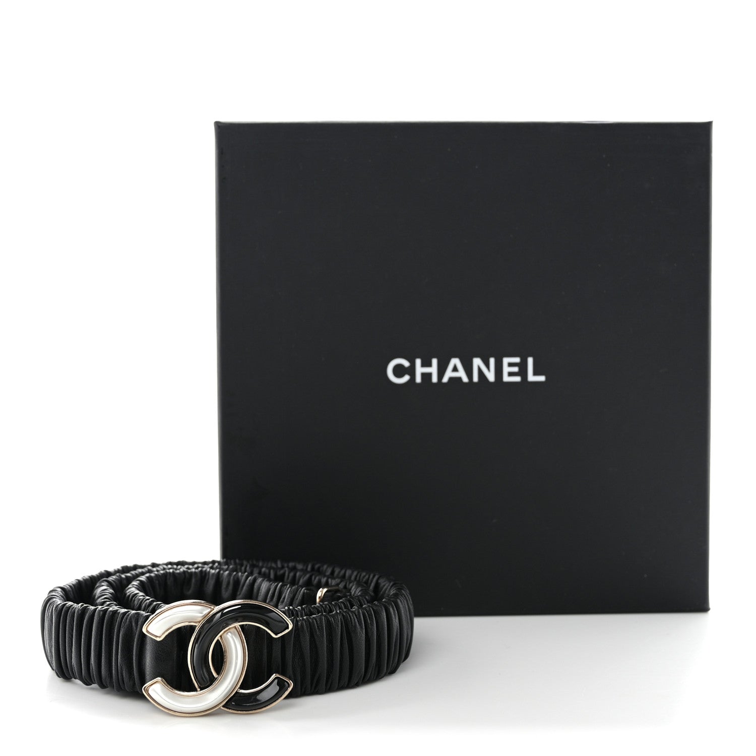 Chanel Lambskin Resin Ruched CC Belt 80 32 Black 5 of 5