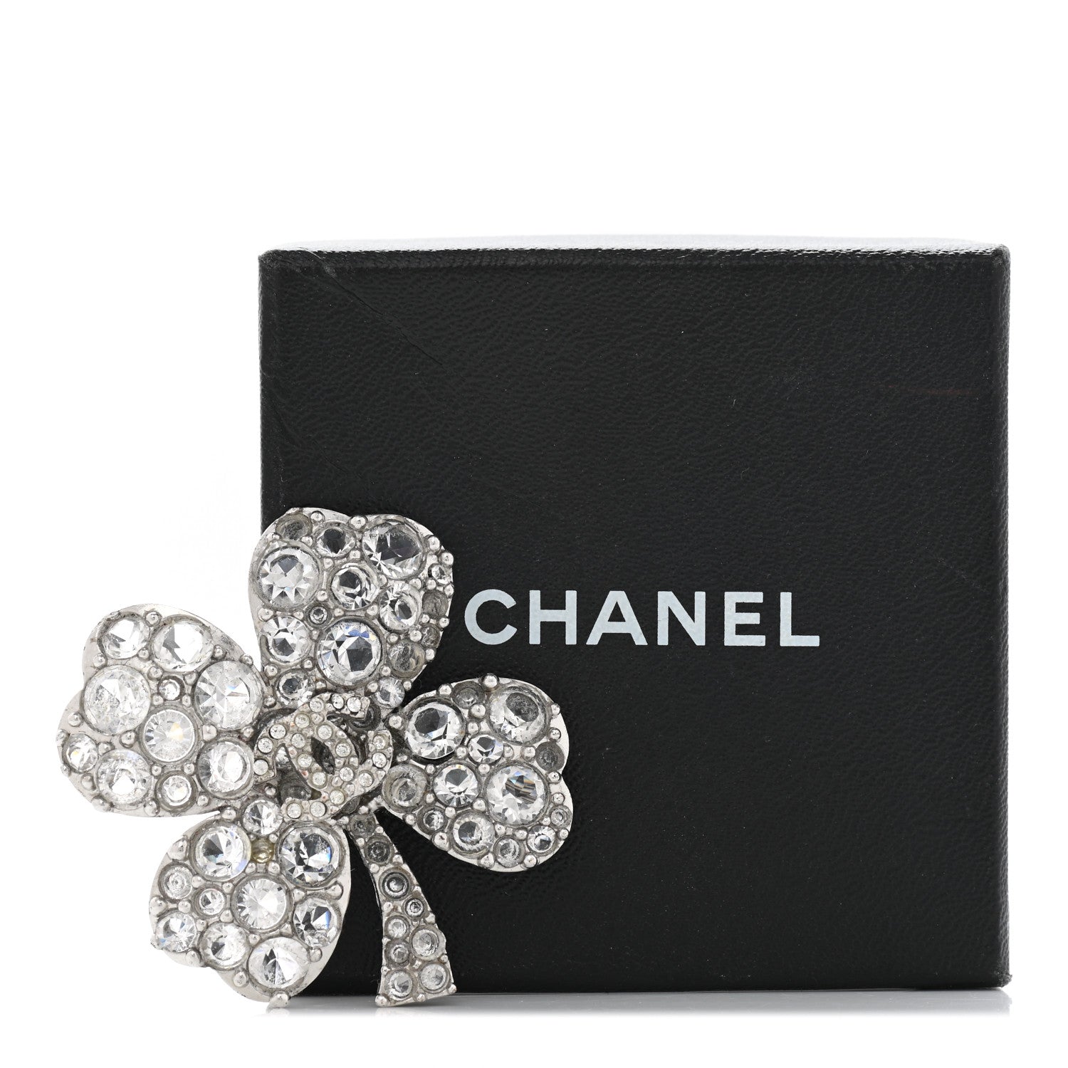 Chanel Crystal CC 4 Leaf Clover Brooch Silver 5 of 5