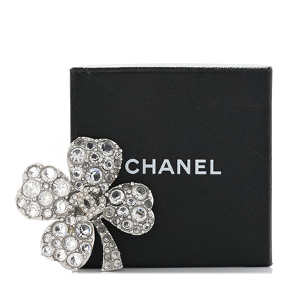 Chanel Crystal CC 4 Leaf Clover Brooch Silver 5 of 5