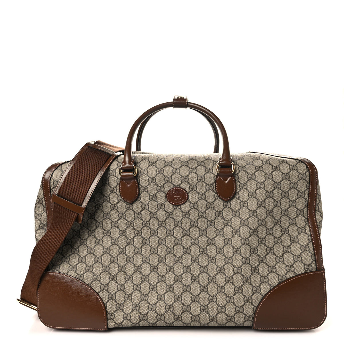 Gucci GG Supreme Monogram Azalea Calfskin Retro Interlocking G Large Duffle Bag Beige Ebony Brown Sugar 1 of 13