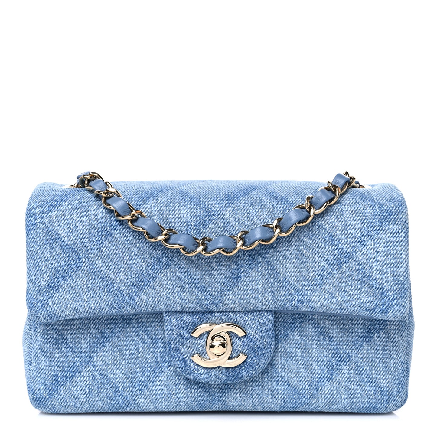 Denim Quilt Print Mini Rectangular Flap Light Blue
