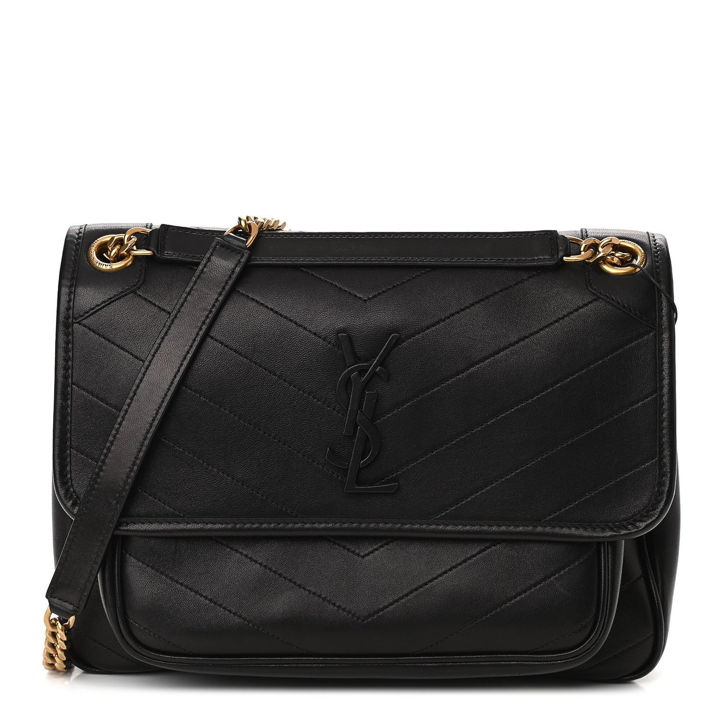 Lambskin Matelasse Monogram Medium Niki Chain Satchel Black