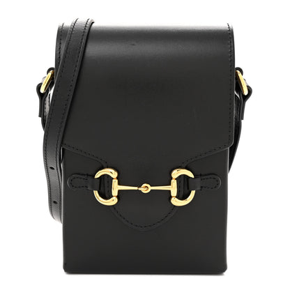 Gucci Textured Dollar Calfskin Mini Horsebit 1955 Crossbody Bag Black 1 of 16