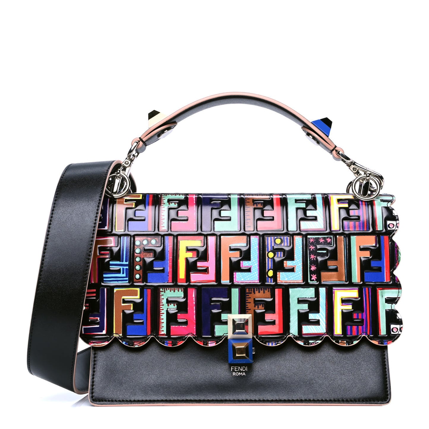 Vitello Liberty Fun Fair Embossed Scalloped Kan I Shoulder Bag Black Multicolor