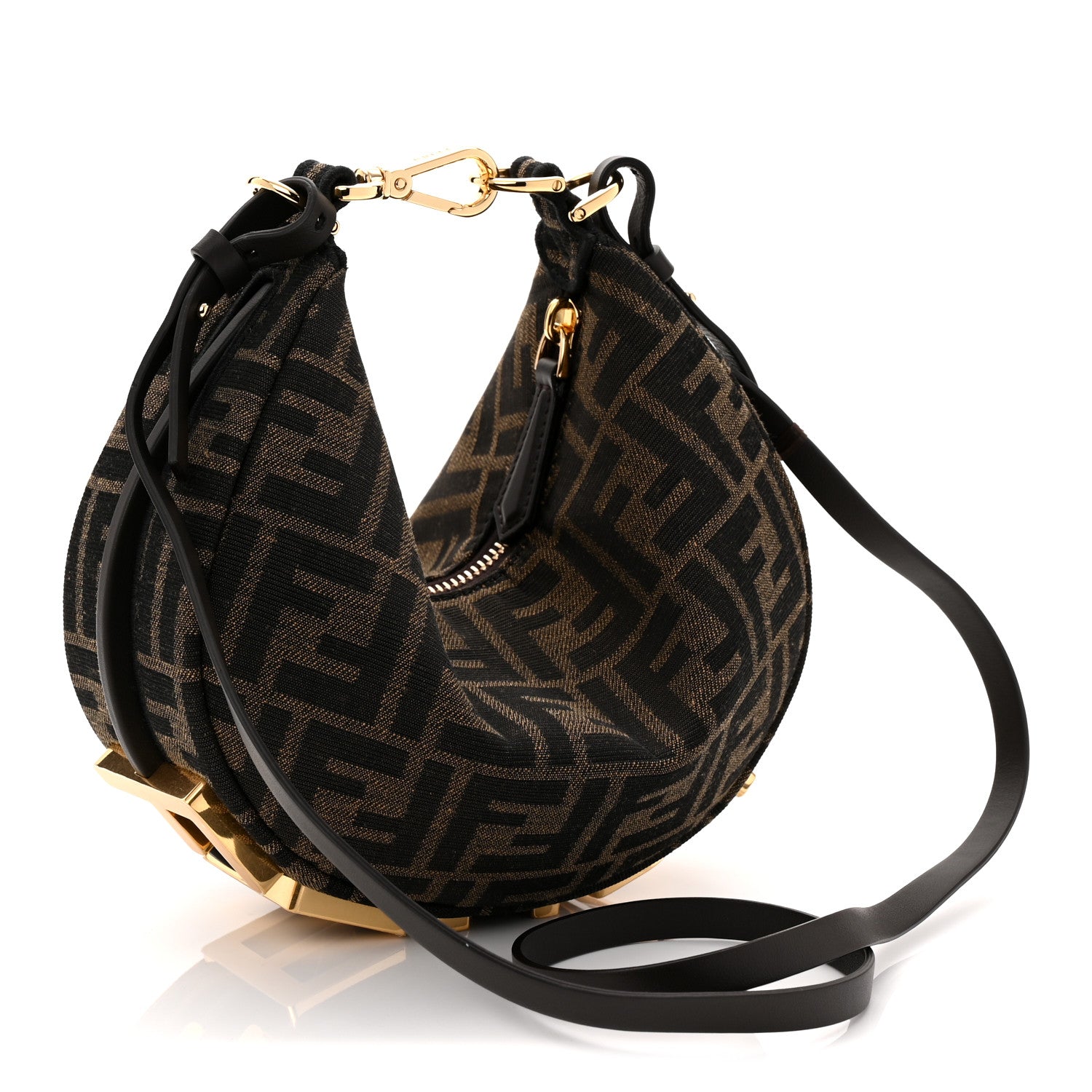Fendi Denim Jacquard FF Effect Vitello Grace Mini Fendigraphy Hobo Bag Tobacco Moro Ebano 3 of 10