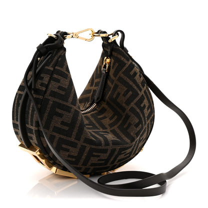 Fendi Denim Jacquard FF Effect Vitello Grace Mini Fendigraphy Hobo Bag Tobacco Moro Ebano 3 of 10