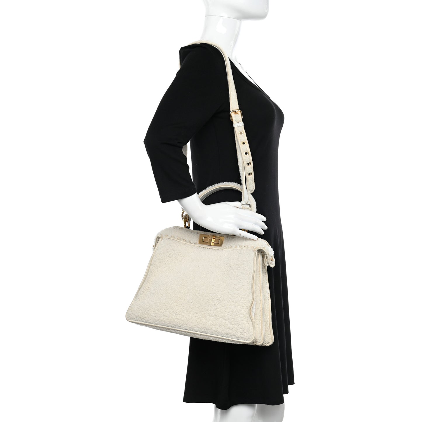Curly Shearling Shiny Nappa Medium Peekaboo I SEE U Satchel White