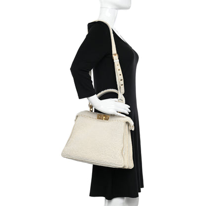 Fendi Curly Shearling Shiny Nappa Medium Peekaboo I SEE U Satchel White 3 of 12