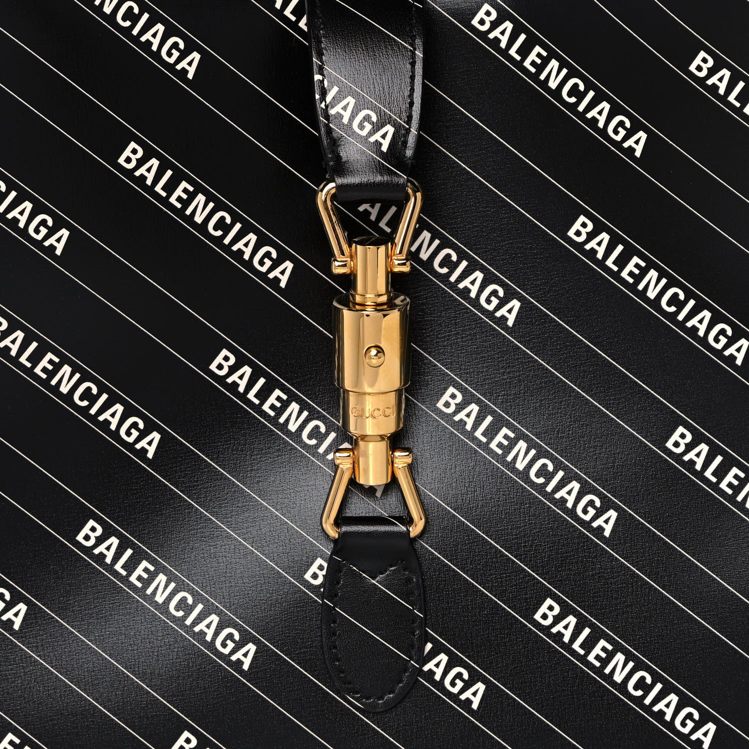 Gucci X BALENCIAGA Calfskin Logo Print Medium Jackie 1961 Hobo Black 9 of 12