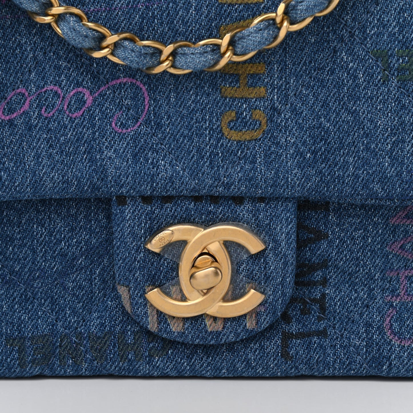 Denim Quilted Mini Denim Mood Rectangular Flap Blue Multicolor