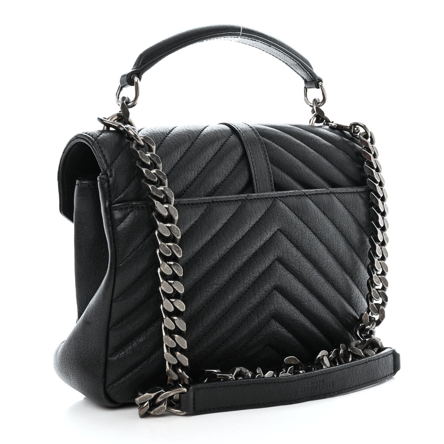 Sheepskin Matelasse Chevron Monogram Medium College Bag Black