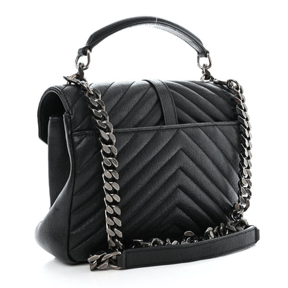 Saint Laurent Sheepskin Matelasse Chevron Monogram Medium College Bag Black 3 of 12